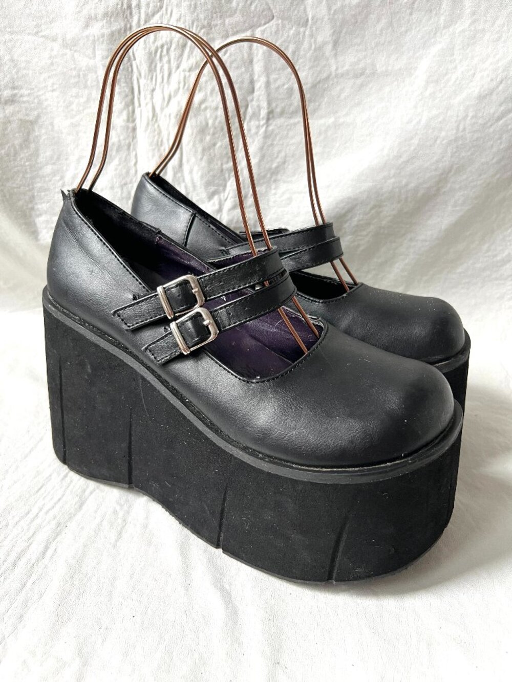Demonia Kera-08 platform Mary Jane shoes black faux leather US womens 9 wedge